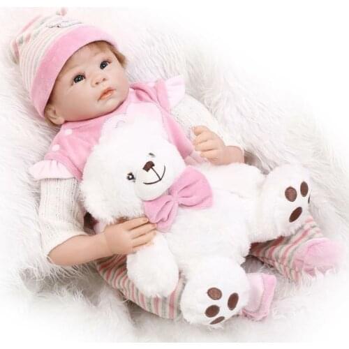 22 Inch 55 Cm Hand Realistic Reborn Baby Soft Silicone Pink Girl Doll with Clothes Baby Dolls Educational