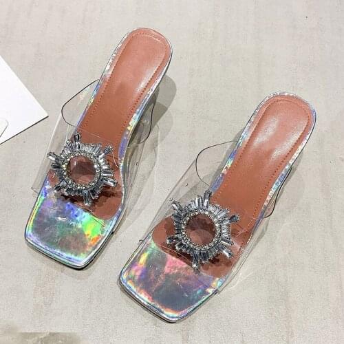 Ladies Sexy Open Toe Slippers Transparent Womens Summer High Heels Sandals Fashion Square Toe Women Shoes Femlae Footwear