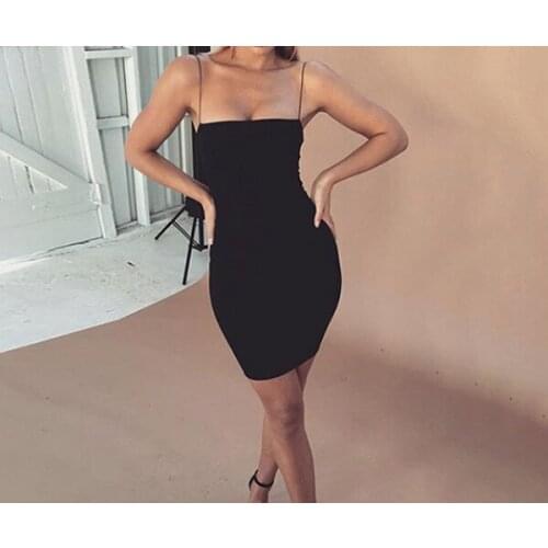 Sexy Tight Bottom Wrap Skirt Dresses Women Black Sling Dress Sleeveless Cotton Night Skirt