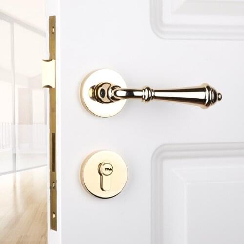 Modern Fashionable deluxe golden mechanical mute split lock golden bedroom kitchen bookroom solid wooden handle locks european