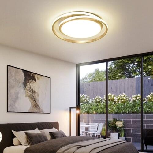 Bedroom lamp Nordic simple modern golden warm and romantic net red room lamp round lamp luxury led ceiling lamp