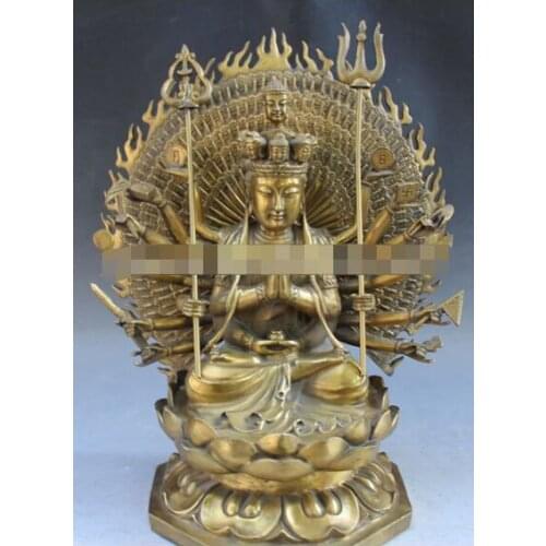 YM 307 14" Chinese Bronze Seat Lotus 1000 Arms Avalokiteshvara Kwan-yin Guanyin Statue