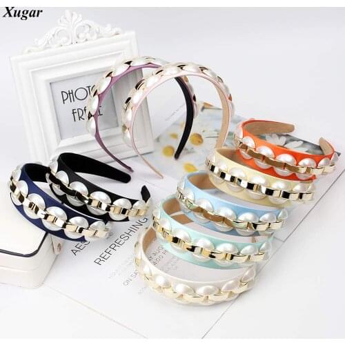 Elegant Metal Big Pearls Headbands For Women Fashion Hair Accessories Girls Wide Hairbands Hair Hoop Headwrap