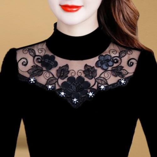 Woman Tshirts Lace Autumn and Winter Large Size Long-Sleeved T-shirt Top Tops Mujer Camisetas