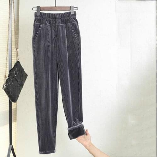 Women Pant Winter Lambskin Cashmere Thick Warm Female Casual Pants Harem Pants Lined Fleece Trousers Winter Sweatpants Y338