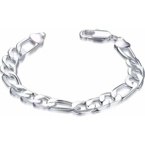 New Fashion Silver Plated Bracelets 6mm Flat Three a Link Chain Womens Mens Bracelet Figaro Chain Curb Cuban Link Chain Bracelet