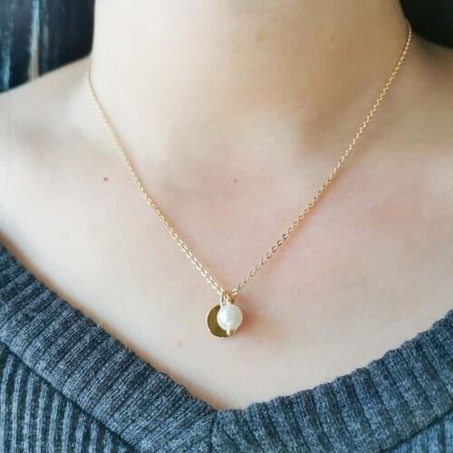 Gold Coin Disc Real Freshwater Pearl Necklace 14K Gold Filled Neck Chains Pendants Choker For Women Gift Necklace Fashion