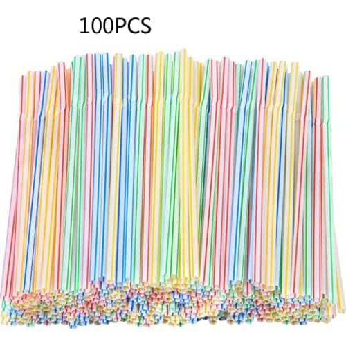 100pcs 8 Inches Colorful Disposable Plastic Drinking Straws Wedding Birthday Party Bar Drink Accessories