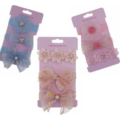 2021 Baby Accessories 3Pcs/set Baby Girls Boys Headbands Toddler Hair Band Flower Newborn Bows Headwear Photo Props Kids Gifts