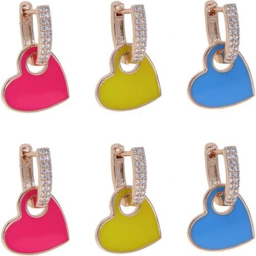 2021 Winter hot Blue Pink Heart dangle hoop Earring Enamel Star Rose Gold Color earrings for Women Christmas Jewelry