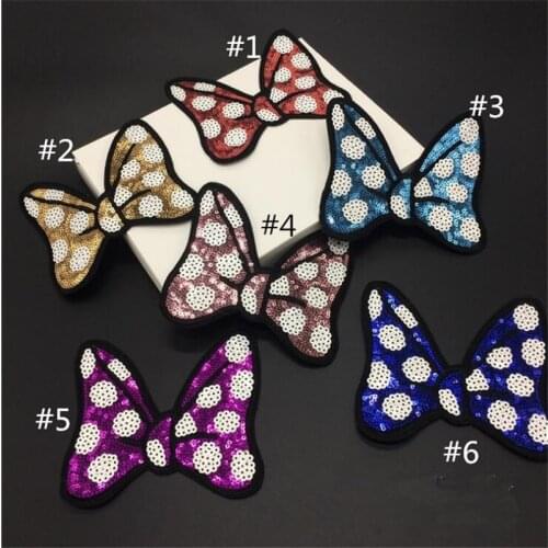 4Pcs Sequins Bow tie Applique Clothing Embroidery Patch Fabric Sticker Iron On Patch Craft Sewing Repair Embroidered BJ0248