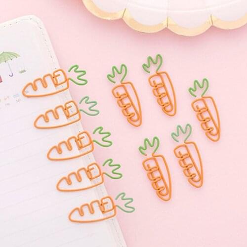 6pcs Creative Kawaii Carrot Shaped Metal Paper Clip Pin Bookmark Stationery School Office Supplies Decoration R9JB