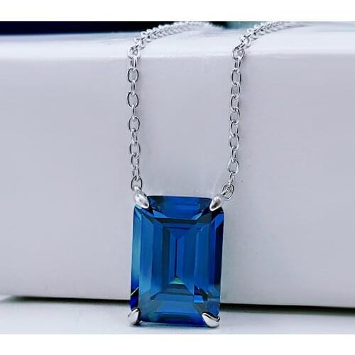 925 Sterling Silver 10*14mm Emerald Cut Created Moissanite Sapphire Pendant Necklace For Women Anniversary Engagement Jewelry