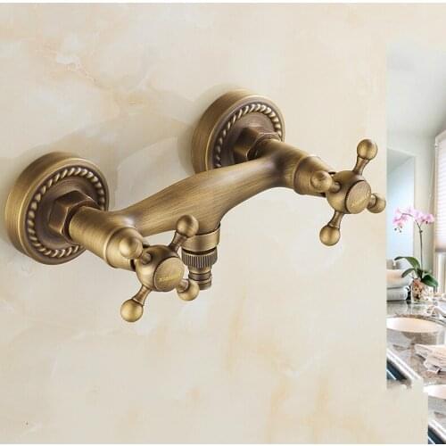Antique Bronze Brushed Washing Machine Hot And Cold Water Copper Inlet Tap Water Mixing Wall Faucet Bathroom Accessories hr1