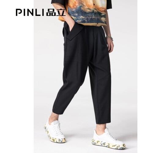 Free Shipping Pinli 2021 Summer Unique Black New Mens fashion Thin Straight Hanging Small Foot Casual Cropped Pants B211117057