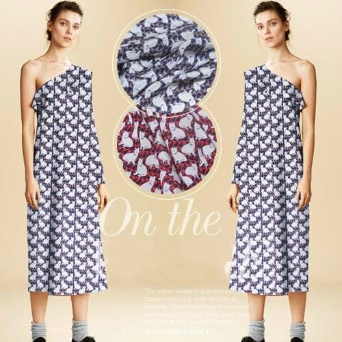 Free shipping! Printed crepe de chine silk fabric cloth color naughty cute puppy at wholesale high-grade silk clothing cloth