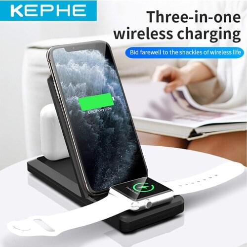 3 in 1 Wireless Charger Stand 15W Qi Fast Charging Dock Station for Apple Watch Series 5/4/3/2/iPhone SE 2020/11/XR/8 Plus 8