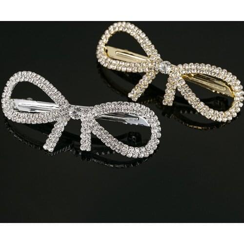 Shiny Rhinestone Hair Pins Crystal Bow Hairpin Personality Classic Hair Barrette Clip Headwear Bridal Hair Accessories