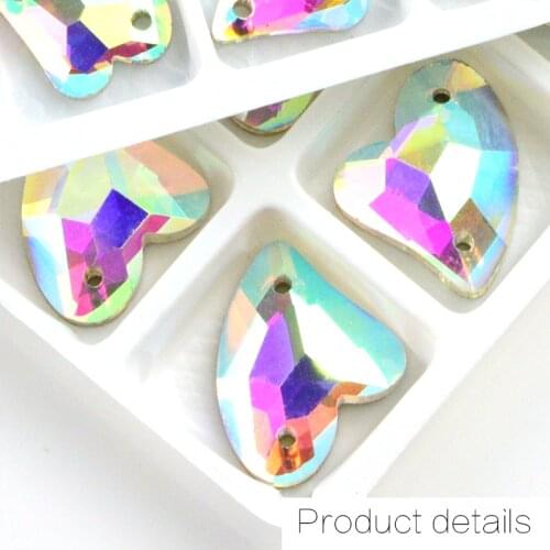 Big/small Sew On Rhinestone Crystal AB Flat Peachheart shape 2 Holes Sewing On Stones Silver Base Beads DIY Clothing Decoration
