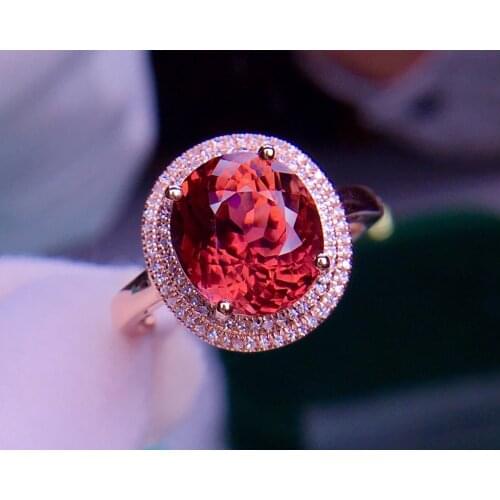 E430 Fine Jewelry Real 18K Rose Gold AU750 100% Natural Red Tourmaline Gemstone 4.5ct Female Rings for Women Fine Ring