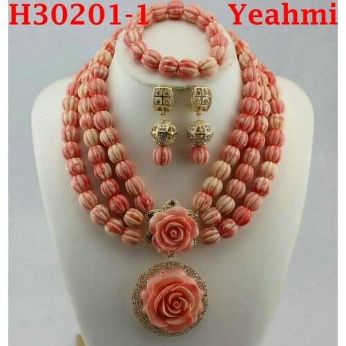 Fantastic Gold Bridal Beads African Jewelry Set Nigerian Women Costume Wedding Statement Necklace Set H30201-2
