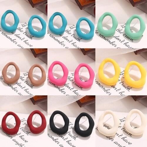 Creative bohimia personality jewelry with alloy macaron solid color geometric hollow earrings for female gifts wholesale