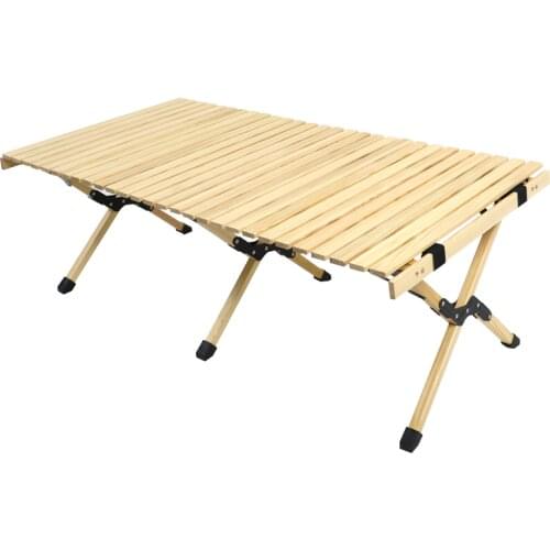 Lightweight Portable Wood Egg Roll Table Folding Table with Cup Holders for Camping,Hiking & Picnic