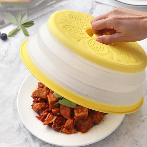 Easy Grip Collapsible Microwave Cover Microwave Plate Cover, Anti-Splatter Guard Plate Lid Colander Strainer for Fruit Vegetable