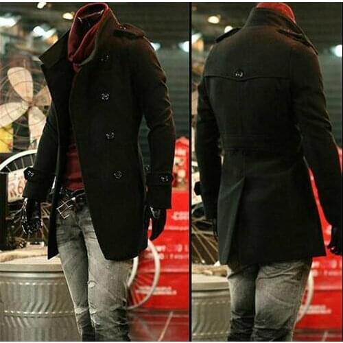 Youth black casual woolen coat men trench coats long sleeves overcoat mens cashmere coat casaco masculino inverno erkek england