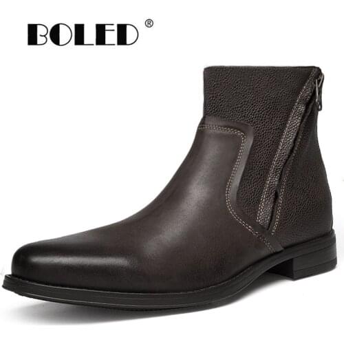 Natural Cow Leather Chelsea Boots Men Retro Style Zip Ankle Boots Shoes Rubber Sole Waterproof Autumn Shoes Men Zapatos Hombre