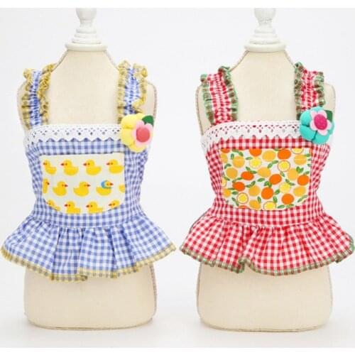 Pet Dog Clothes Plaid Lace Flower Dog Dress Summer Clothing For Puppy Small Dogs Sling Vest T Shirt Small Fresh Princess Dress