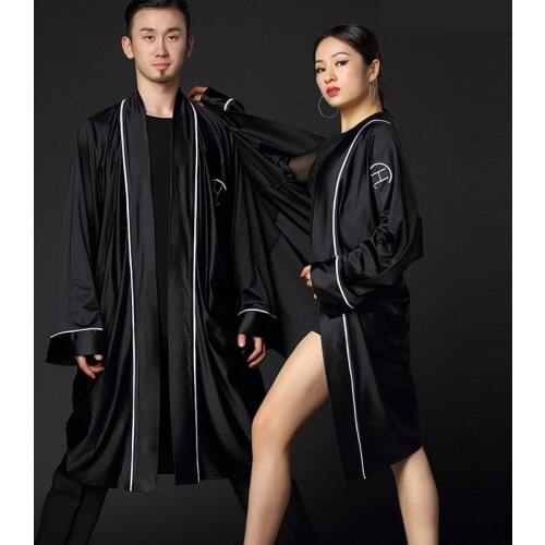 New Arrival Black Ballroom Latin Dance Coat Men And Women Long Sleeved Robe For Cha Cha Samba Practice Loose Jacket DWY3181