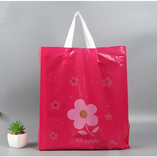 50pcs Rose red plastic bag flowers pattern clothing candy gift books packing bags with handle home supplies