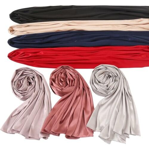 2021 New Head Scarf Solid Colors Women Silk Arrival Smooth Matte Satin Scarf Plain Shawls and Wraps Satin Muslim Hijab Scarves