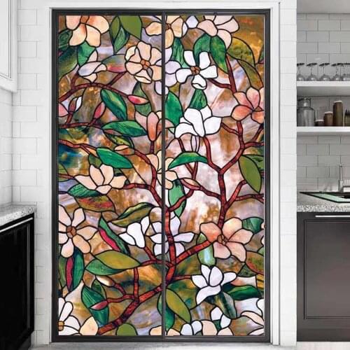 PVC Static Cling Window Film Glass Stickers Flower Pattern Frosted Stained Decorative Door Bathroom Casement Stickers Art Decor