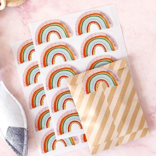 100pcs 5.5cm Rainbow Stickers Happy Birthday Thank You Label DIY Cookie Bags Seal Labels Happy Every Day Sticker Paper Decor