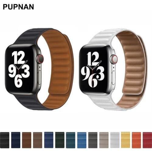 Leather Loop Band Compatible for Apple Watch 44mm 42mm 40mm 38mm, Adjustable Strap with Strong Magnetic Closure for iWatch654321