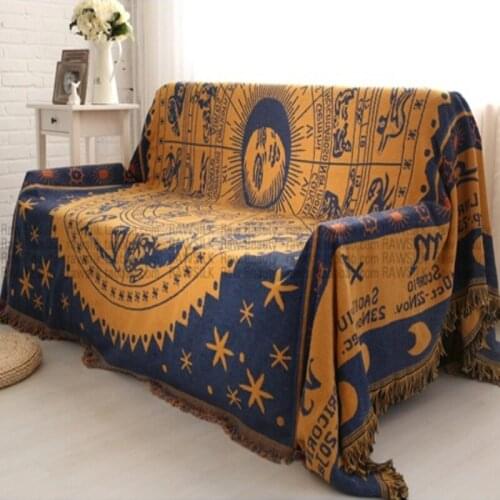 Hand-woven Pure cotton Retro starry sky carpet thin blanket Ethnic Art Throw Mat blanket bed cover Felts tapestry 130X170 CM