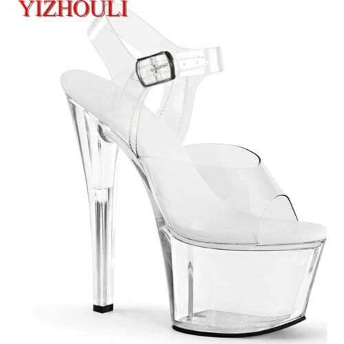 17 cm crystal Roman sandals, 7 inch transparent upper, model pole dancing runway show, dancing shoes
