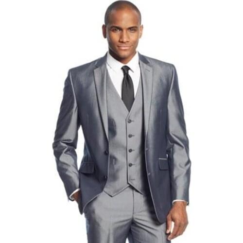 Silver Grey 3 Pieces Mens Suits Two Buttons Wedding Suits for Men Groom Tuxedos Business Formal Suit (Jacket+Pants+vest)