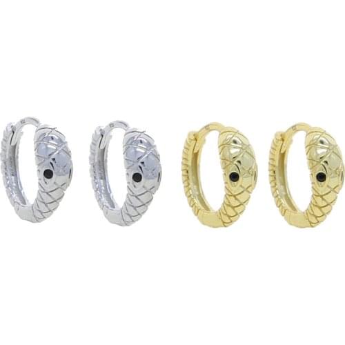 High polished 100% 925 sterling silver hoop earrings black zircon mini snake hoop earrings women girls punk animal lucky brincos