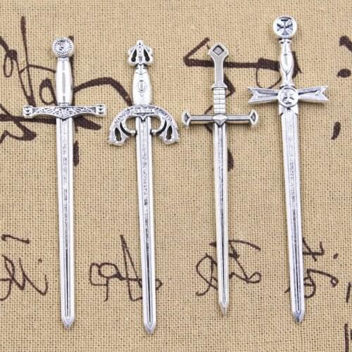 6pcs Charms Knight Sword Fencing Sword Antique Silver Color Pendants DIY Crafts Making Findings Handmade Tibetan Jewelry