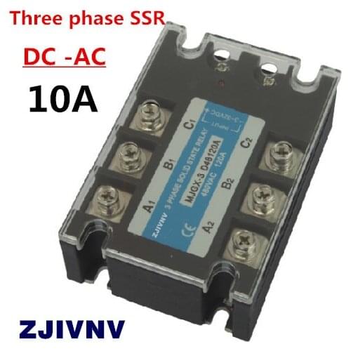 High quality three phase solid state relay 3-32vdc control 90~480vac, 10A 3 phase SSR 12V relay (ZG33-310B)