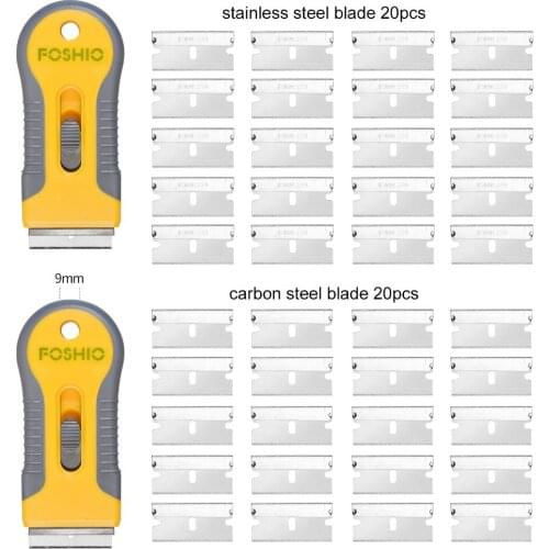 FOSHIO 2pcs Vinyl Razor Scraper+40pcs Spare Blades Screen Glass Glue Car Film Sticker Removing Squeegee Cleaner Window Tint Tool