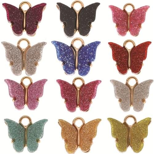 YEYULIN 10pcs/lot Shiny Colorful Acrylic Butterfly Charms Pendant For Women DIY Handmade Necklace Jewelry Making Accessories