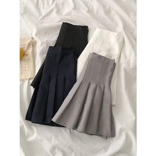 College Style High Waist A-line Skirt Spring Summer 2021 New Womens Dress Slim Pleated Skirt