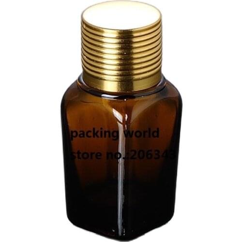 15ml brown square essential oil bottle with gold shape aluminum lid plastic stopper dropper ,glass bottle cosmetic packing
