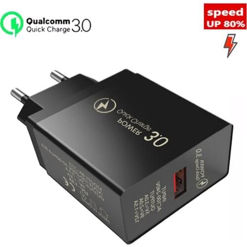 US / EU two specifications QC 3.0 18W single jack 1USB mobile phone tablet charger plug, black and white two colors