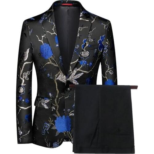 2021 Fashion Mens Suits Printed Floral Wedding Groom Tuxedos Custom Made Jacket Pant High Quality Formal Prom Suit Party Wear
