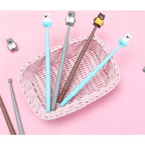 24 PCs Korean Creative Cartoon Bear Gel Pens Cute Silicone Signature Pen Student Exam Signature Pen School Supplies Stationery